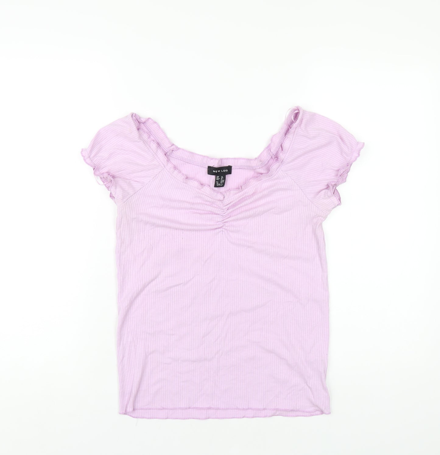 New Look Womens Purple Polyester Basic T-Shirt Size 12 Boat Neck