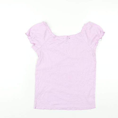 New Look Womens Purple Polyester Basic T-Shirt Size 12 Boat Neck