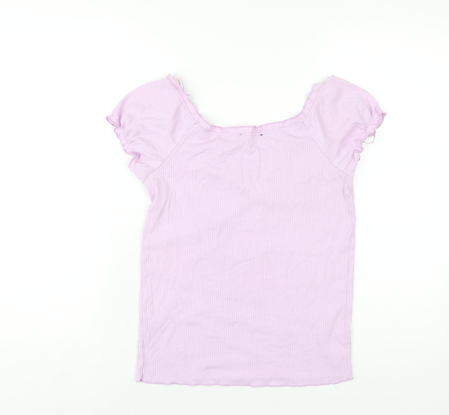 New Look Womens Purple Polyester Basic T-Shirt Size 12 Boat Neck