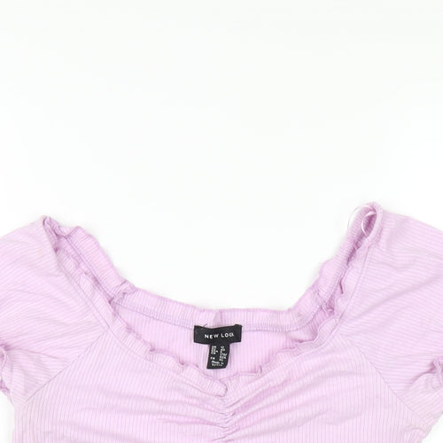 New Look Womens Purple Polyester Basic T-Shirt Size 12 Boat Neck
