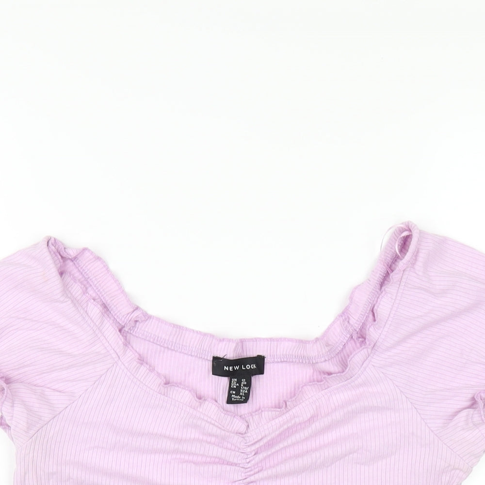 New Look Womens Purple Polyester Basic T-Shirt Size 12 Boat Neck