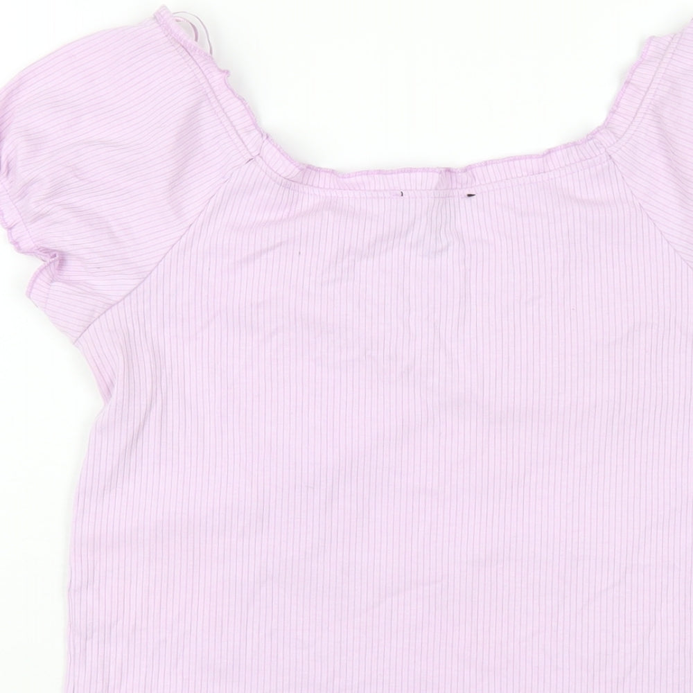 New Look Womens Purple Polyester Basic T-Shirt Size 12 Boat Neck