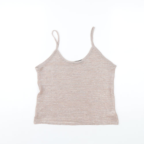 Boohoo Womens Pink Polyester Camisole T-Shirt Size 10 Scoop Neck