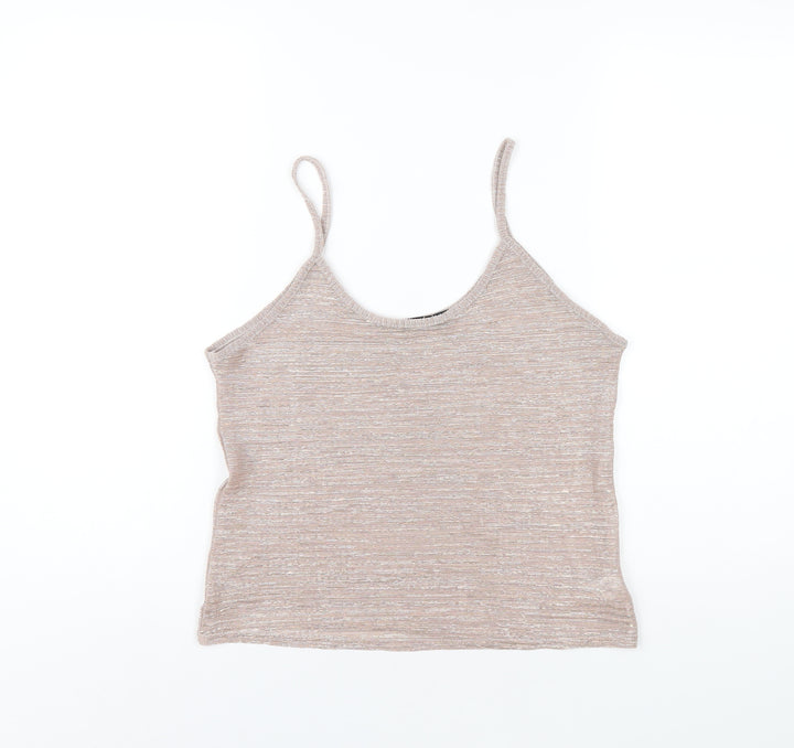 Boohoo Womens Pink Polyester Camisole T-Shirt Size 10 Scoop Neck