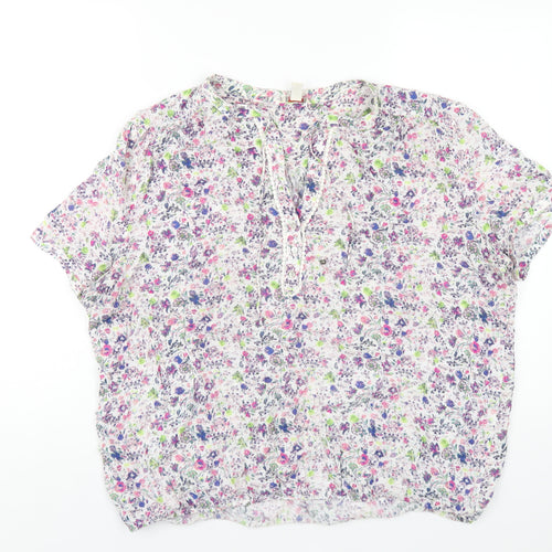 Esprit Womens Multicoloured Floral Viscose Basic T-Shirt Size 18 V-Neck