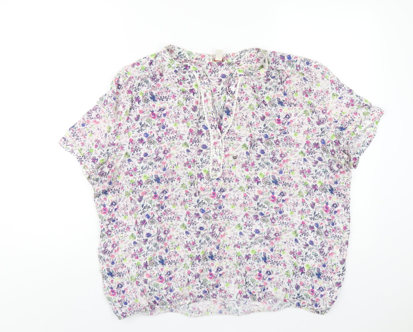Esprit Womens Multicoloured Floral Viscose Basic T-Shirt Size 18 V-Neck