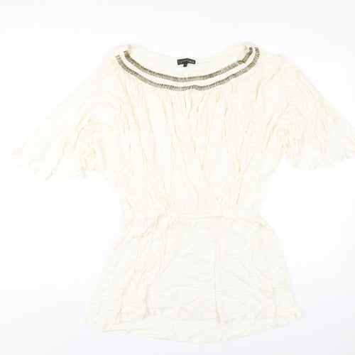 NEXT Womens Ivory Viscose Basic T-Shirt Size 12 Round Neck