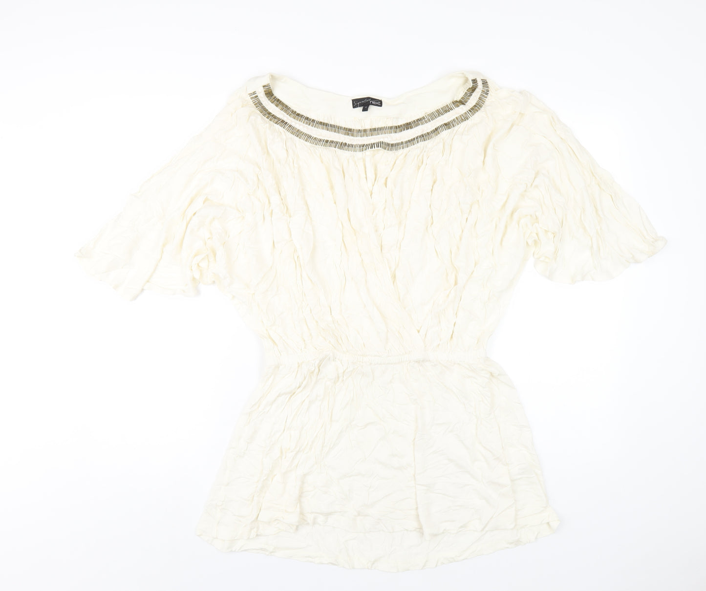 NEXT Womens Ivory Viscose Basic T-Shirt Size 12 Round Neck