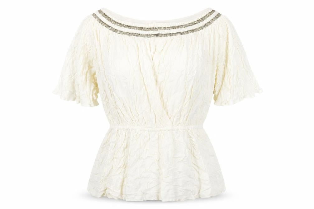 Front view of Next women’s ivory viscose basic t-shirt, size UK 12, round neck