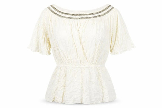 Front view of Next women’s ivory viscose basic t-shirt, size UK 12, round neck