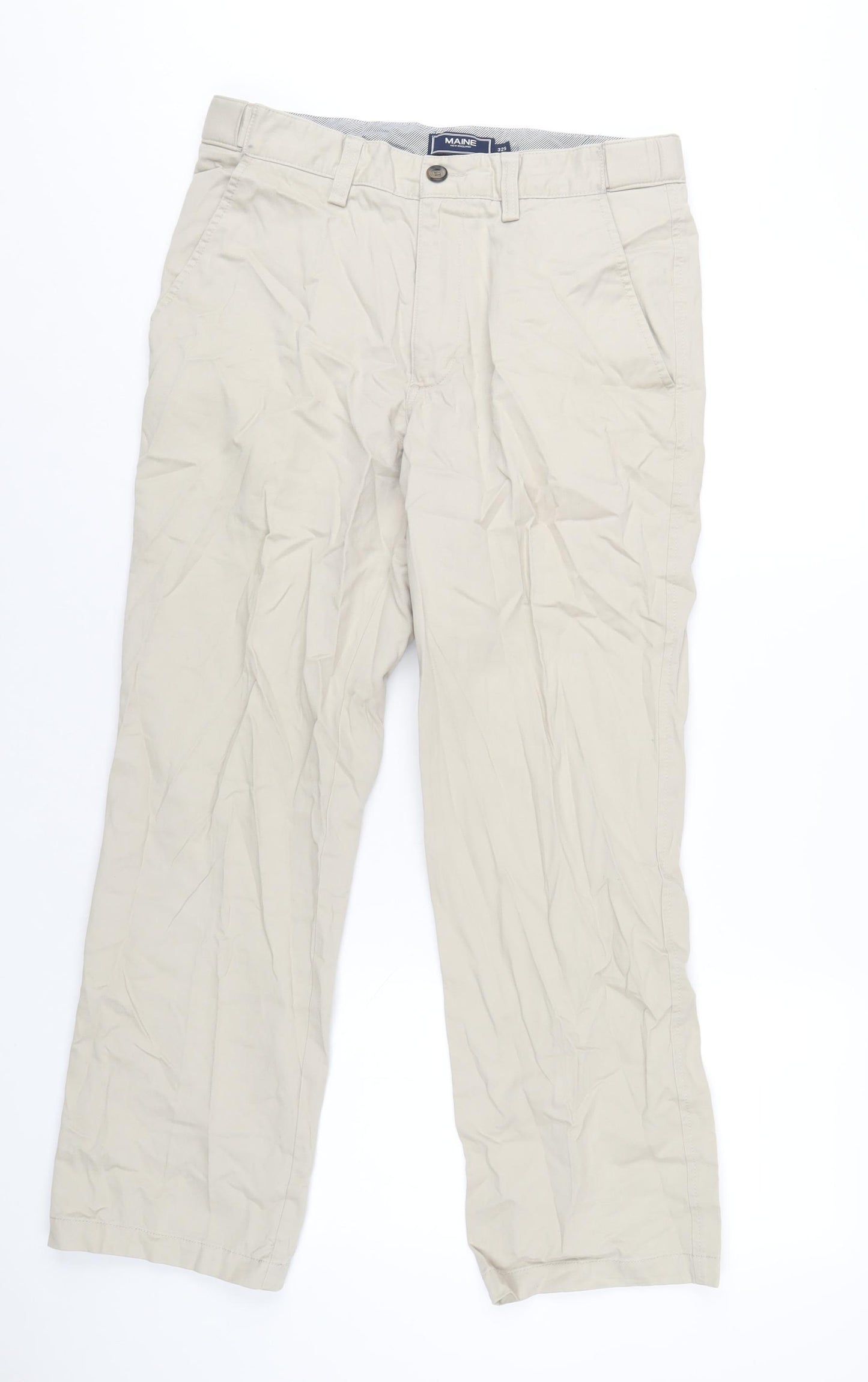 Maine Mens Beige Cotton Chino Trousers Size 32 in L29 in Regular Zip