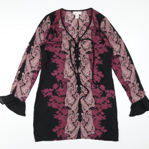 Band of Gypsies Womens Purple Geometric Polyester A-Line Size 12 V-Neck Pullover