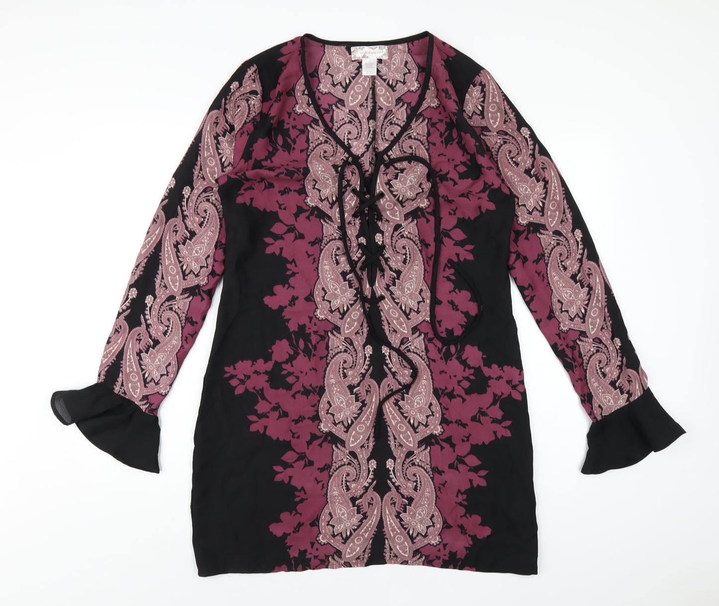 Band of Gypsies Womens Purple Geometric Polyester A-Line Size 12 V-Neck Pullover