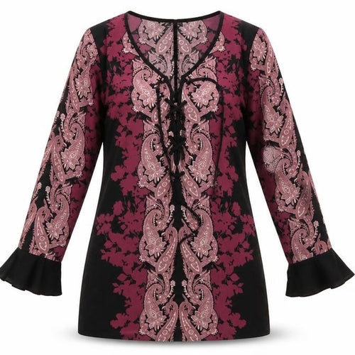 Band of Gypsies Womens Purple Geometric Polyester A-Line Size 12 V-Neck Pullover