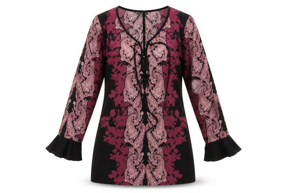 Band of Gypsies Womens Purple Geometric Polyester A-Line Size 12 V-Neck Pullover
