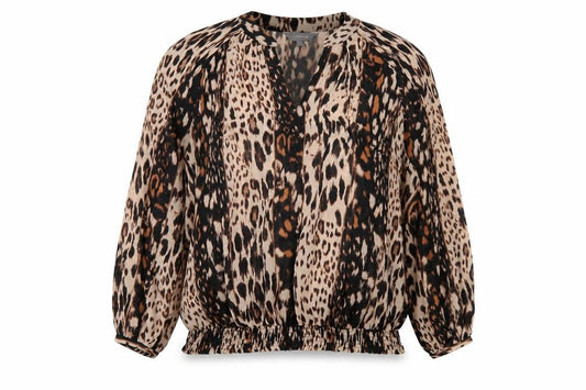 Front view of Principles women’s brown geometric polyester basic blouse, size UK 16, v-neck
