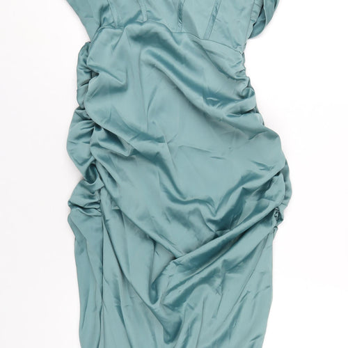 PRETTYLITTLETHING Womens Green Polyester A-Line Size 10 V-Neck Zip