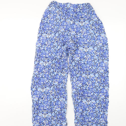 Marks and Spencer Womens Blue Geometric Viscose Trousers Size S L27 in Regular