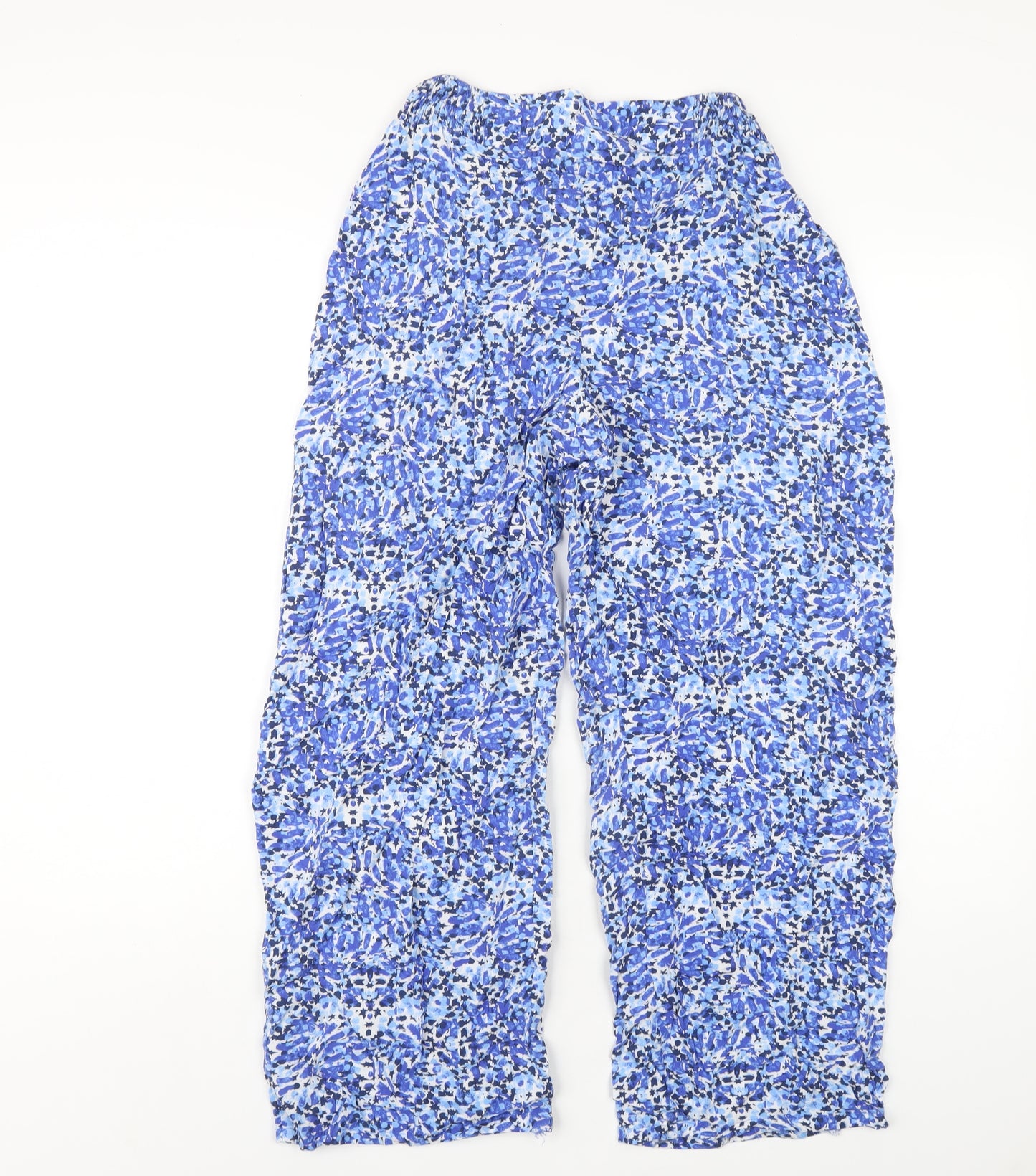 Marks and Spencer Womens Blue Geometric Viscose Trousers Size S L27 in Regular