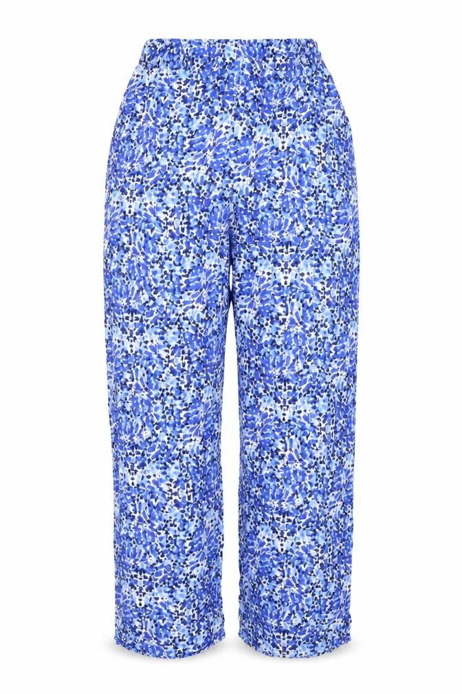 Marks and Spencer Womens Blue Geometric Viscose Trousers Size S L27 in Regular