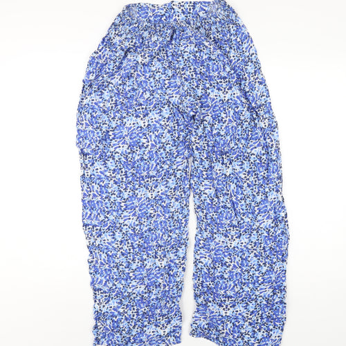 Marks and Spencer Womens Blue Geometric Viscose Trousers Size S L27 in Regular