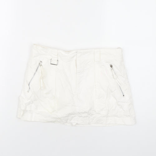 Zara Womens White Cotton Skort Skirt Size S Zip