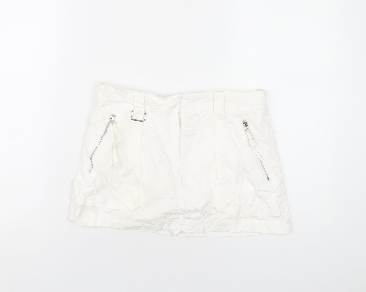 Zara Womens White Cotton Skort Skirt Size S Zip