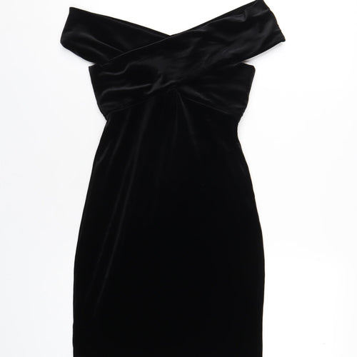 Miss Selfridge Womens Black Polyester Bodycon Size 6 Off the Shoulder Pullover