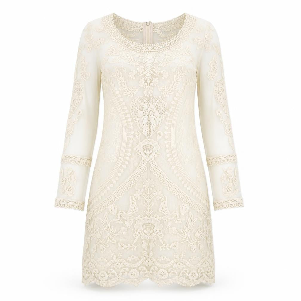 Front view of Almost Famous women’s ivory cotton a-line, size UK 8, round neck zip