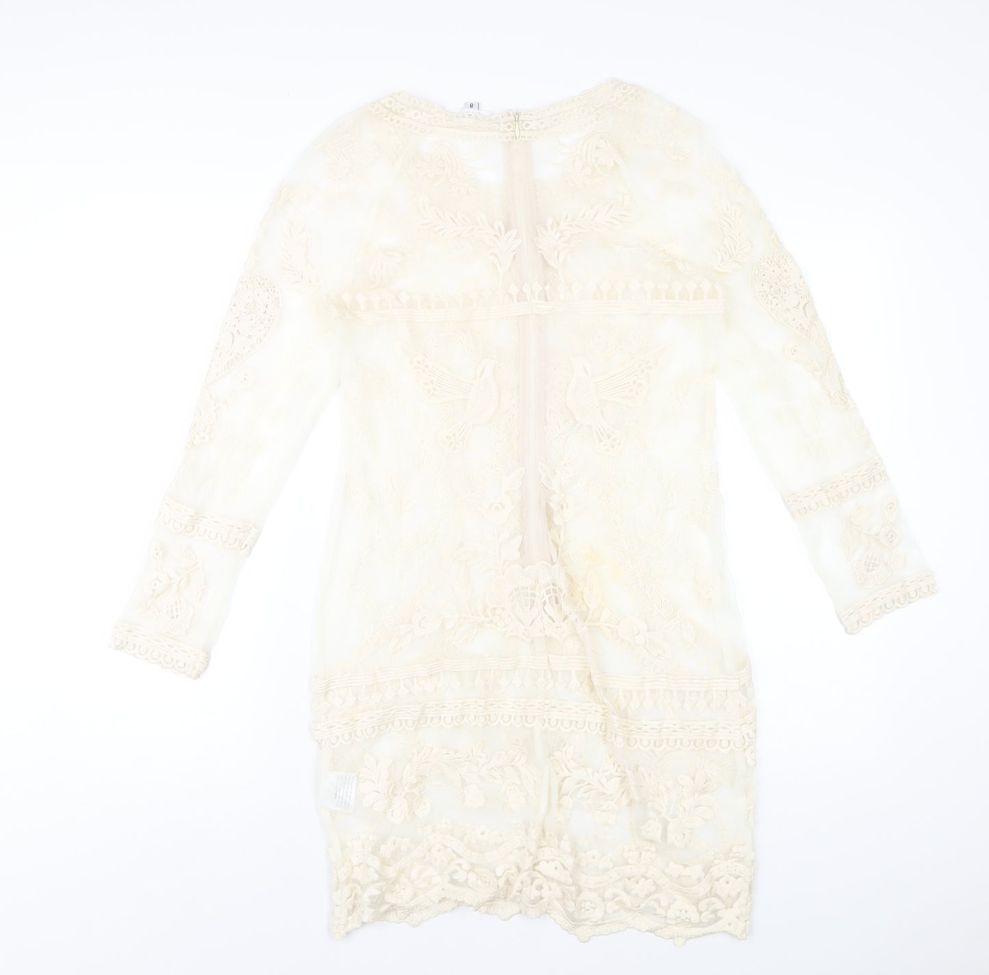 Almost Famous Womens Ivory Cotton A-Line Size 8 Round Neck Zip