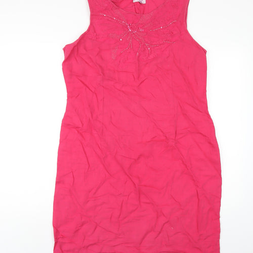 Per Una Womens Pink Linen Tank Dress Size 18 Round Neck Zip
