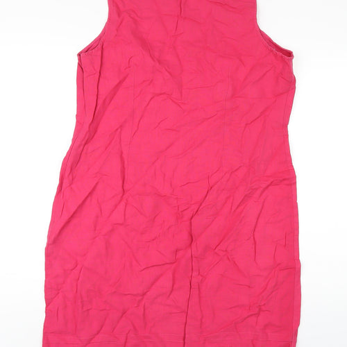 Per Una Womens Pink Linen Tank Dress Size 18 Round Neck Zip