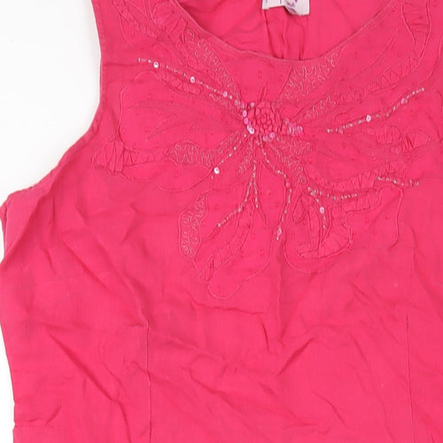 Per Una Womens Pink Linen Tank Dress Size 18 Round Neck Zip
