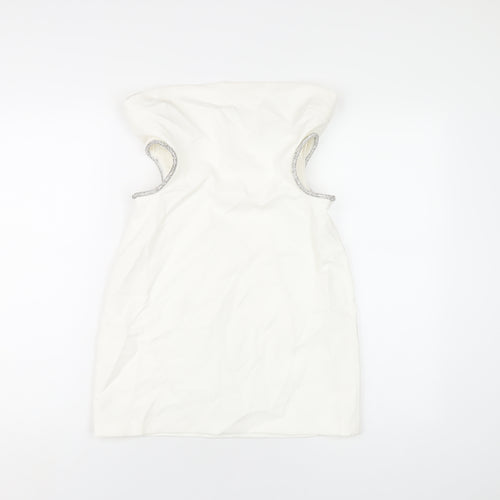 Zara Womens White Polyester Mini Size M Square Neck Zip