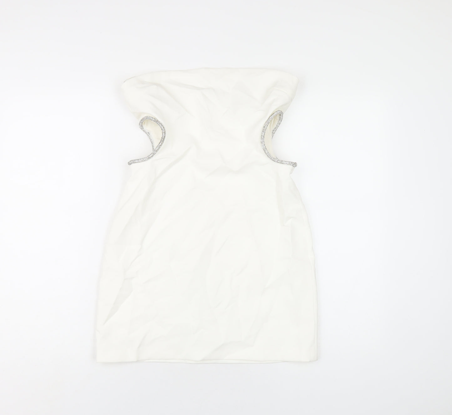 Zara Womens White Polyester Mini Size M Square Neck Zip