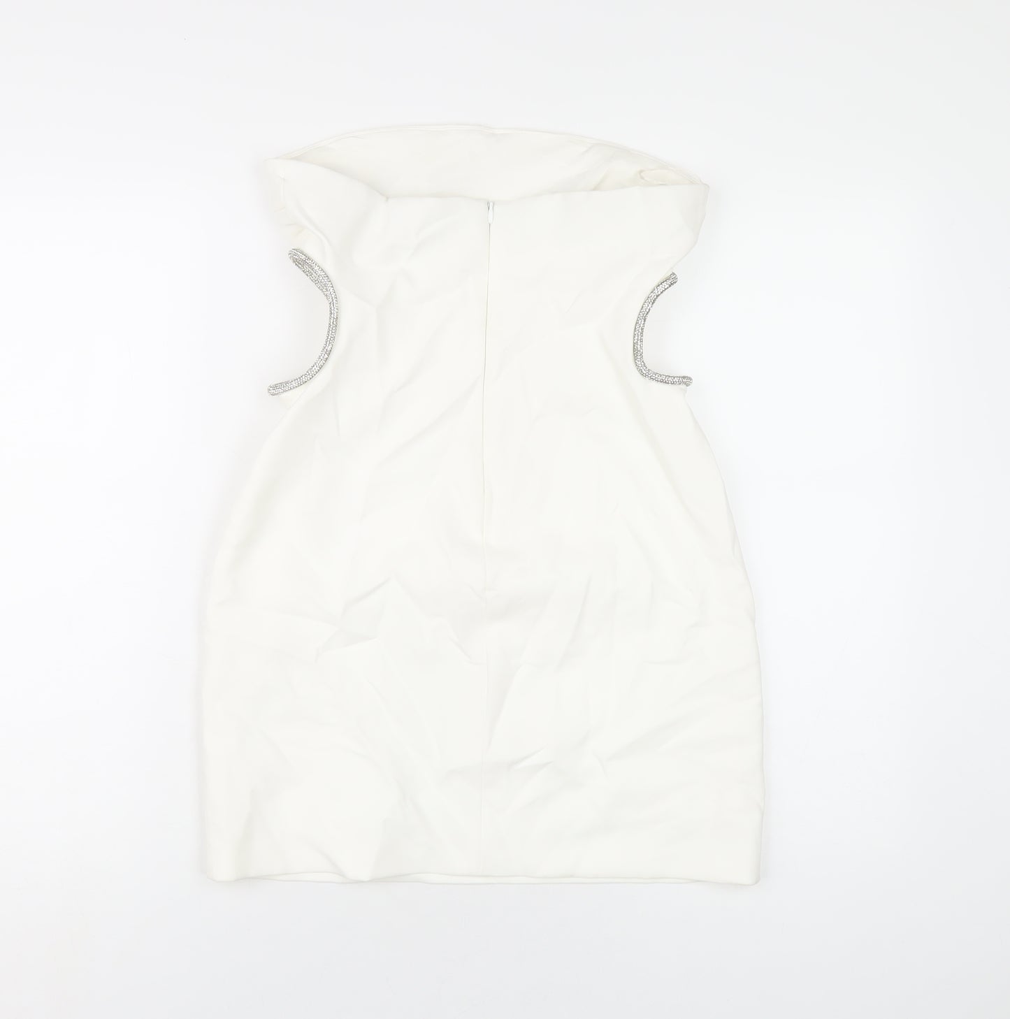 Zara Womens White Polyester Mini Size M Square Neck Zip