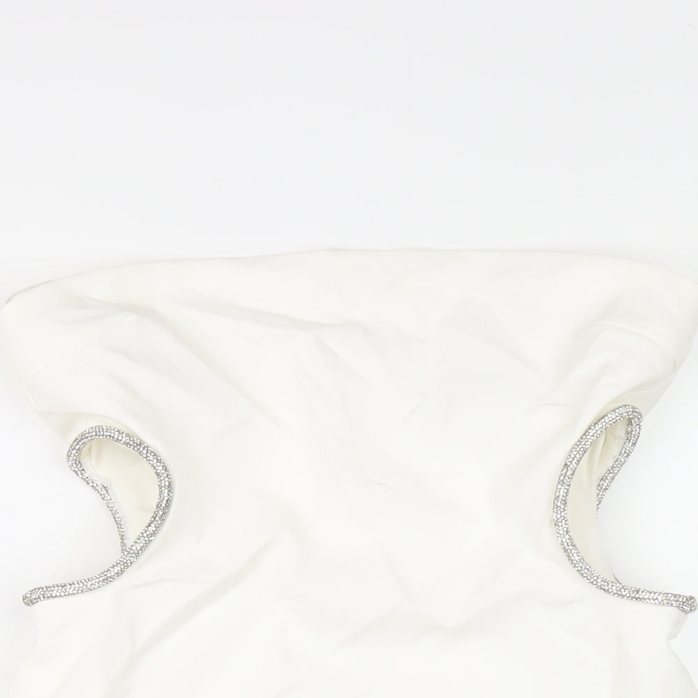 Zara Womens White Polyester Mini Size M Square Neck Zip