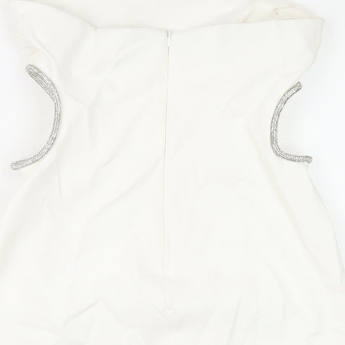 Zara Womens White Polyester Mini Size M Square Neck Zip