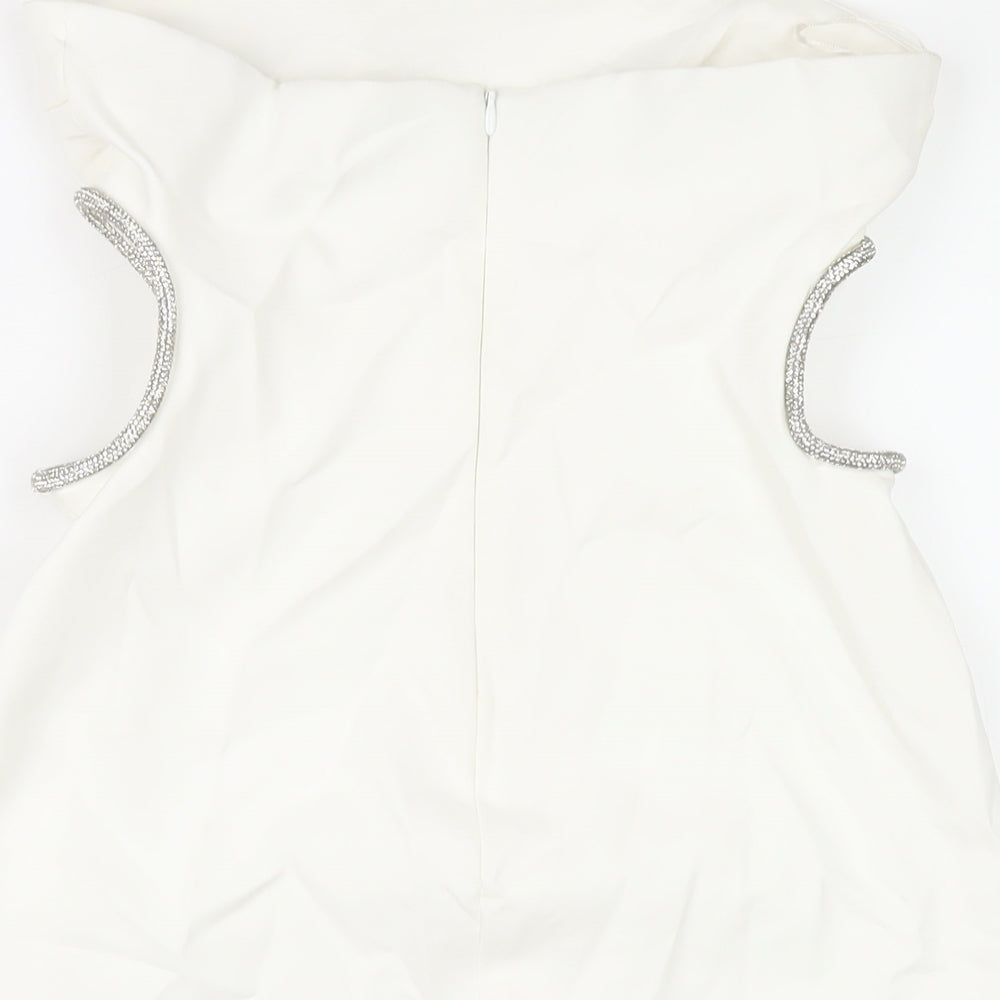 Zara Womens White Polyester Mini Size M Square Neck Zip