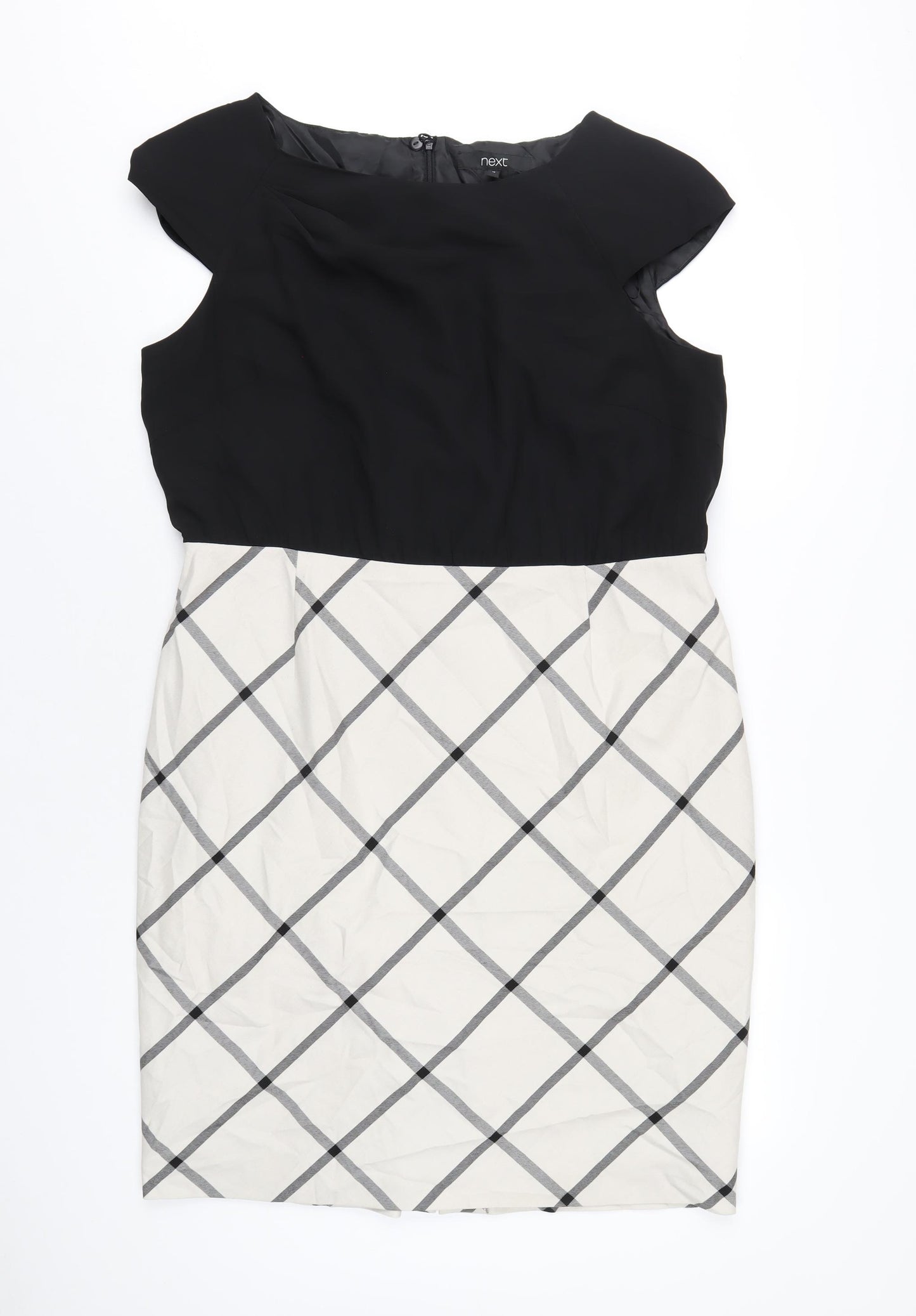 NEXT Womens Black Geometric Polyester A-Line Size 18 Round Neck Zip