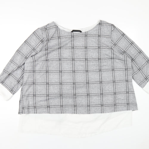Dunnes Stores Womens Grey Plaid Polyester Basic T-Shirt Size 20 Round Neck