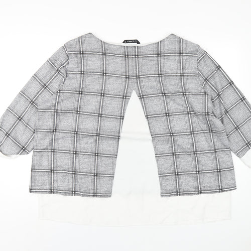 Dunnes Stores Womens Grey Plaid Polyester Basic T-Shirt Size 20 Round Neck