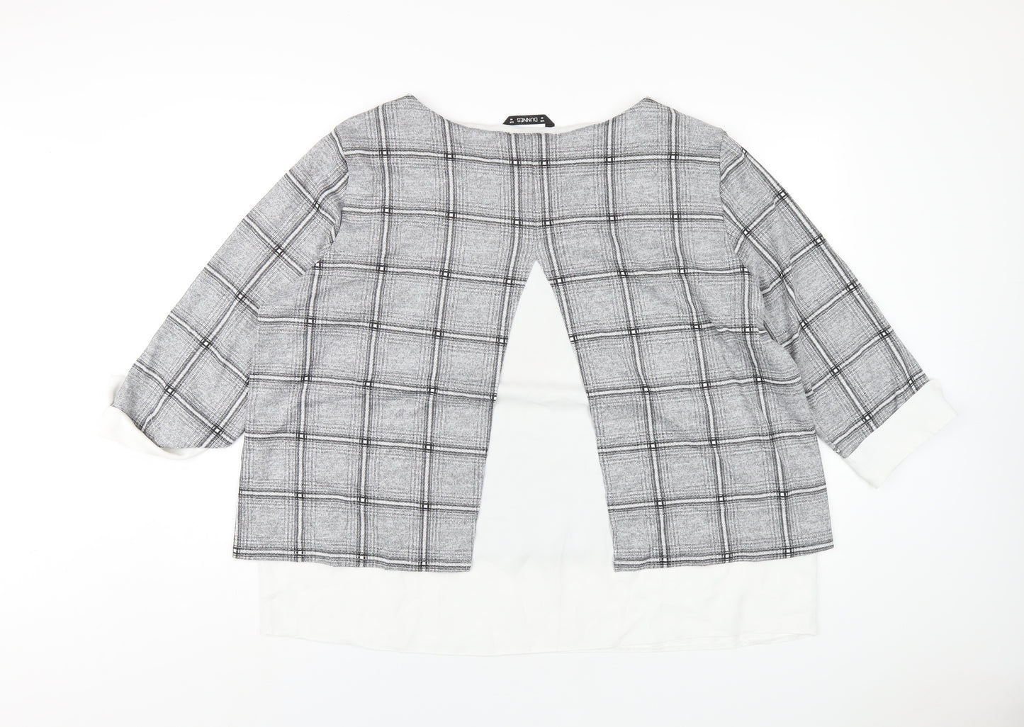 Dunnes Stores Womens Grey Plaid Polyester Basic T-Shirt Size 20 Round Neck