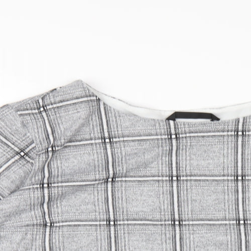 Dunnes Stores Womens Grey Plaid Polyester Basic T-Shirt Size 20 Round Neck