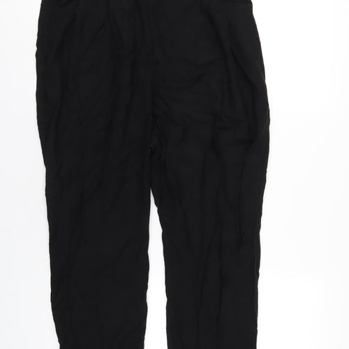 H&M Womens Black Viscose Trousers Size 16 L26 in Regular Zip