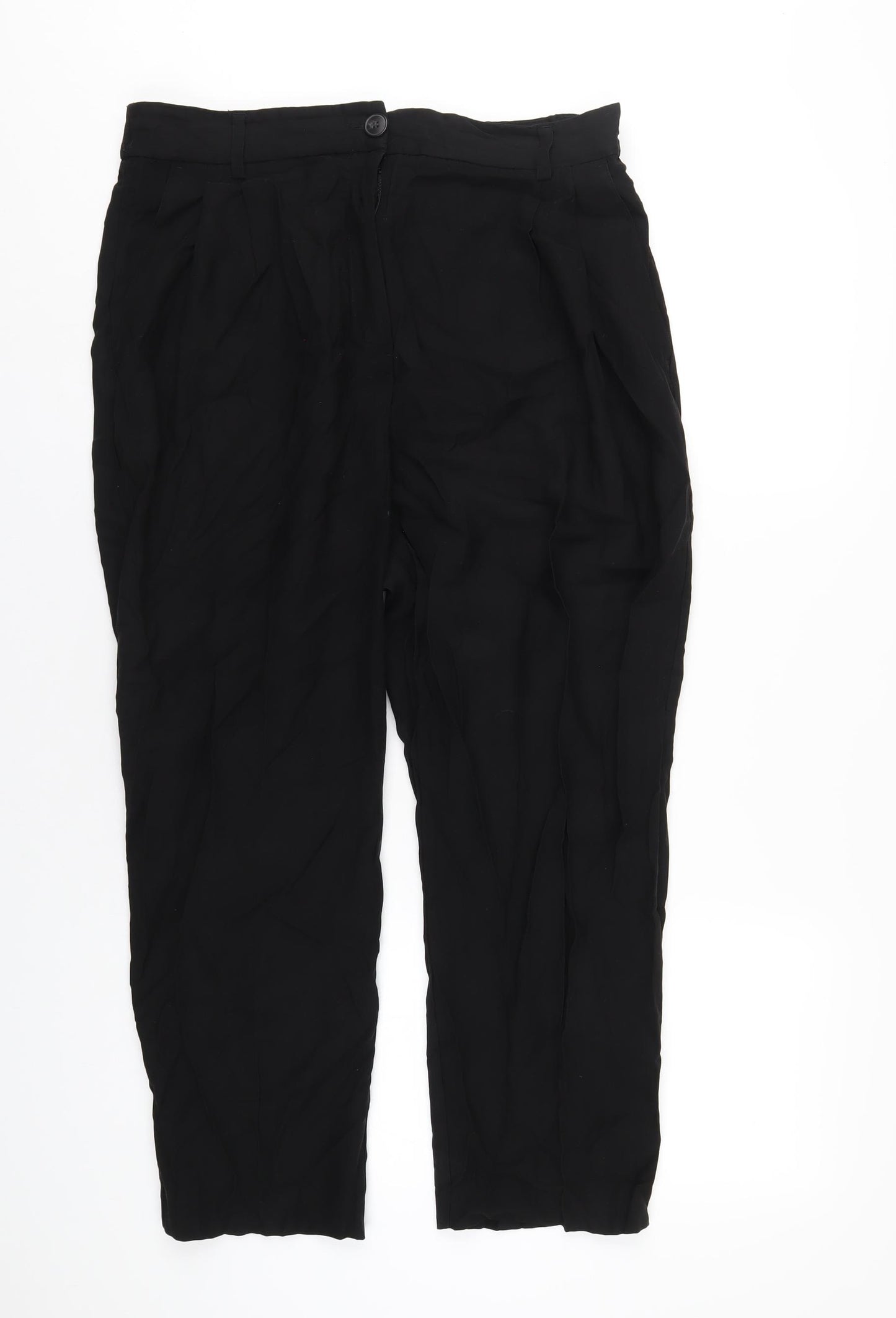 H&M Womens Black Viscose Trousers Size 16 L26 in Regular Zip