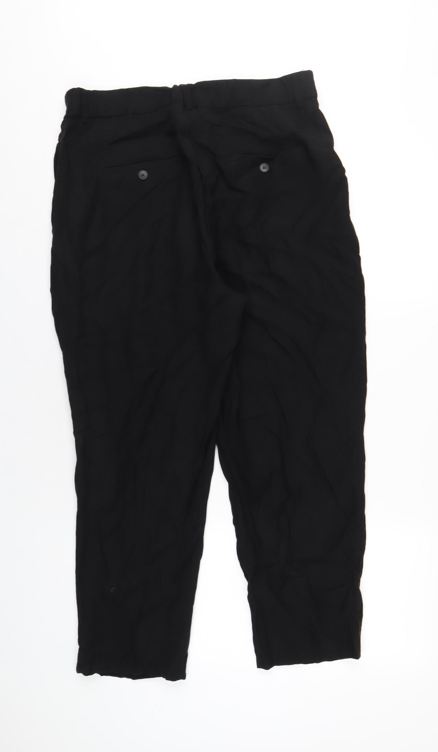 H&M Womens Black Viscose Trousers Size 16 L26 in Regular Zip