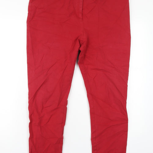 Per Una Womens Red Cotton Skinny Jeans Size 14 L28 in Regular Zip