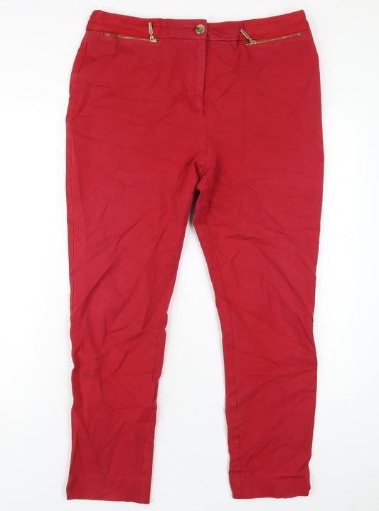 Per Una Womens Red Cotton Skinny Jeans Size 14 L28 in Regular Zip