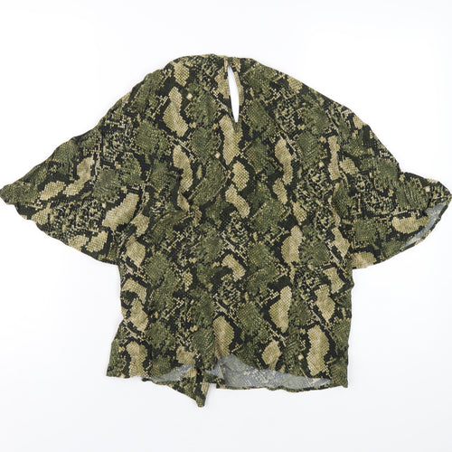 H&M Womens Green Animal Print Viscose Basic T-Shirt Size 10 Round Neck - Snake Print